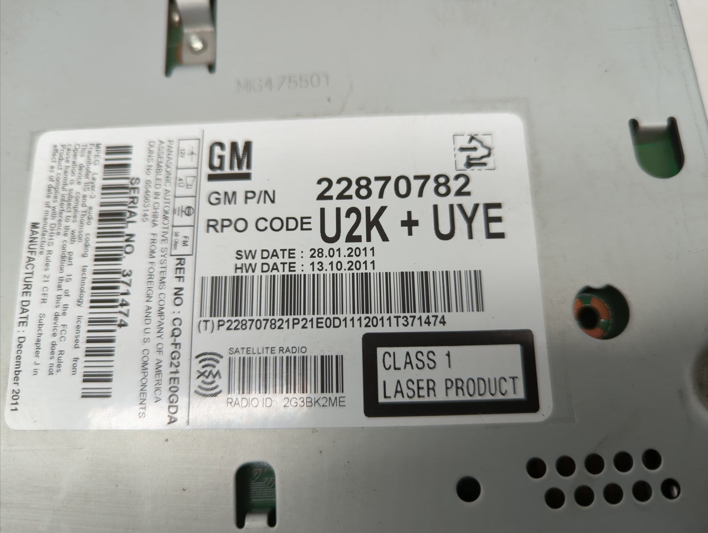 2012 Chevrolet Cruze Radio AM FM Cd Player Receiver Replacement P/N:95914367 22870782, 22815634 Fits OEM Used Auto Parts - O