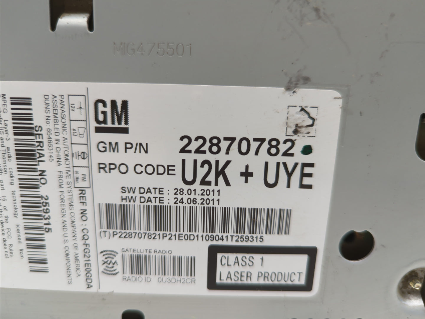 2012 Chevrolet Cruze Radio AM FM Cd Player Receiver Replacement P/N:95914367 22870782, 22815634 Fits OEM Used Auto Parts - O