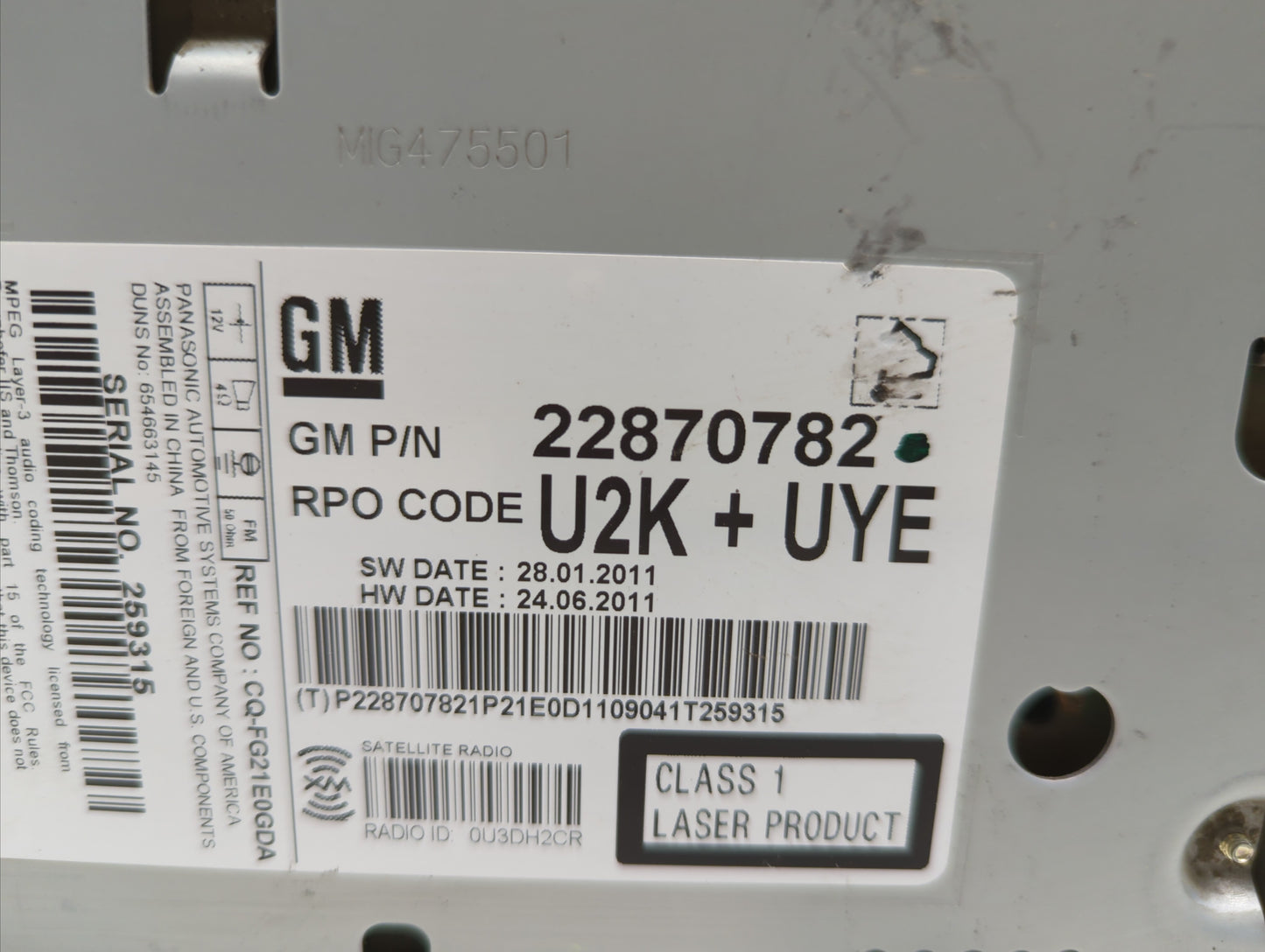 2012 Chevrolet Cruze Radio AM FM Cd Player Receiver Replacement P/N:95914367 22870782, 22815634 Fits OEM Used Auto Parts - O