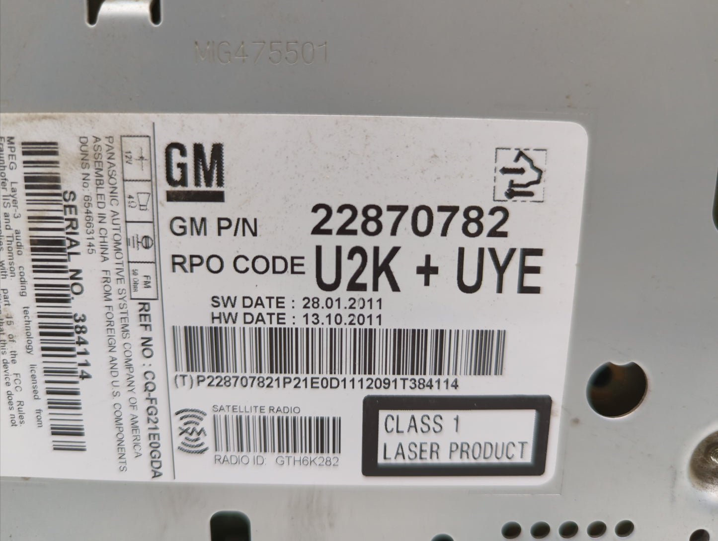 2012 Chevrolet Cruze Radio AM FM Cd Player Receiver Replacement P/N:22870782 Fits OEM Used Auto Parts - Oemusedautoparts1.co