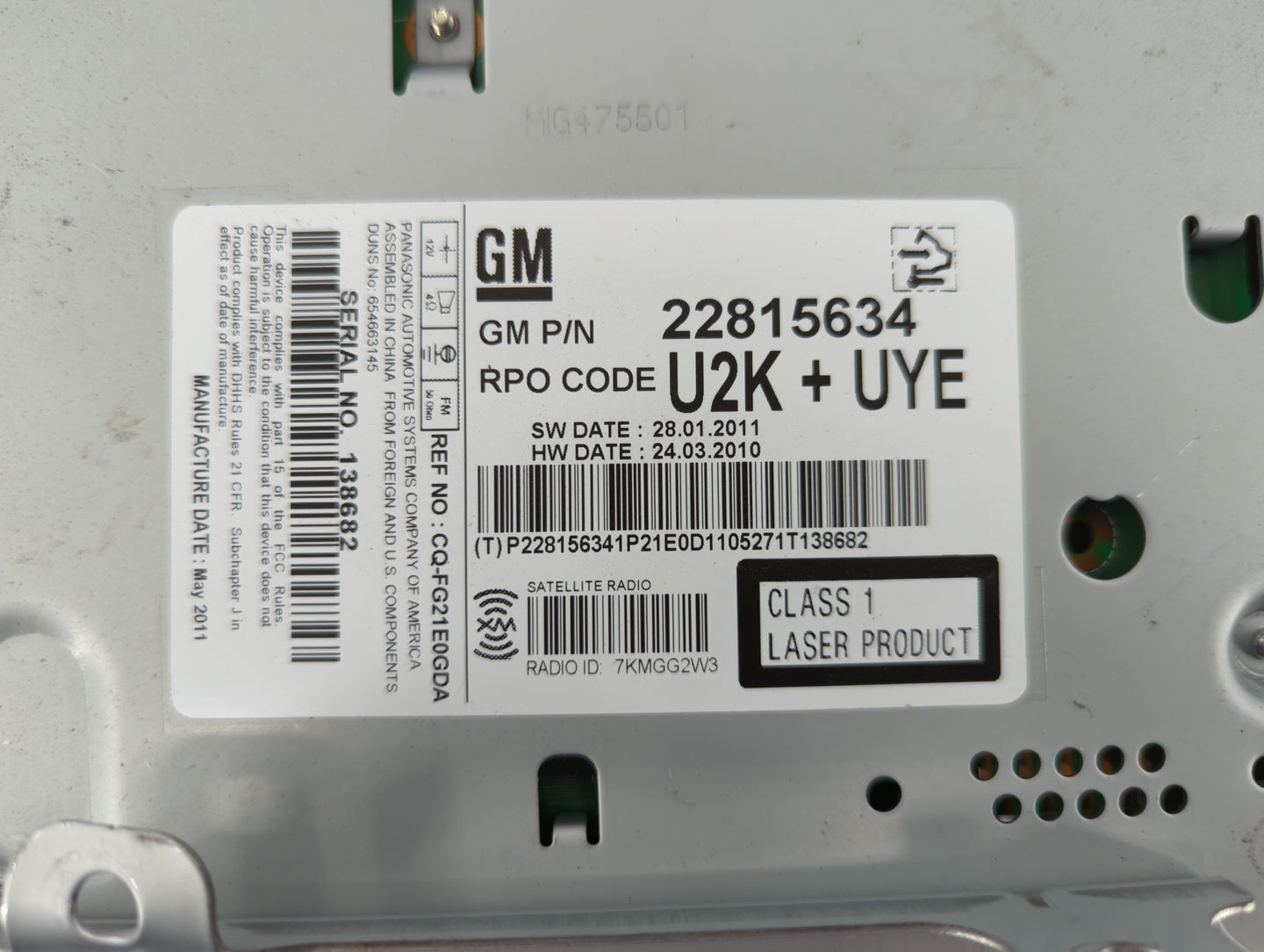 2012 Chevrolet Cruze Radio AM FM Cd Player Receiver Replacement P/N:22870782 22815634 Fits OEM Used Auto Parts - Oemusedauto
