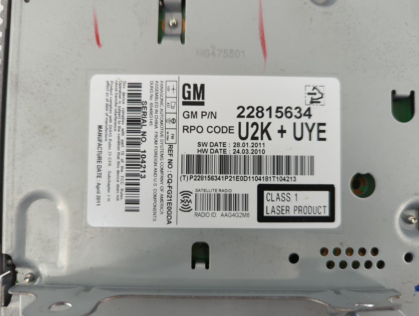 2012 Chevrolet Cruze Radio AM FM Cd Player Receiver Replacement P/N:95914367 22870782, 22815634 Fits OEM Used Auto Parts - O