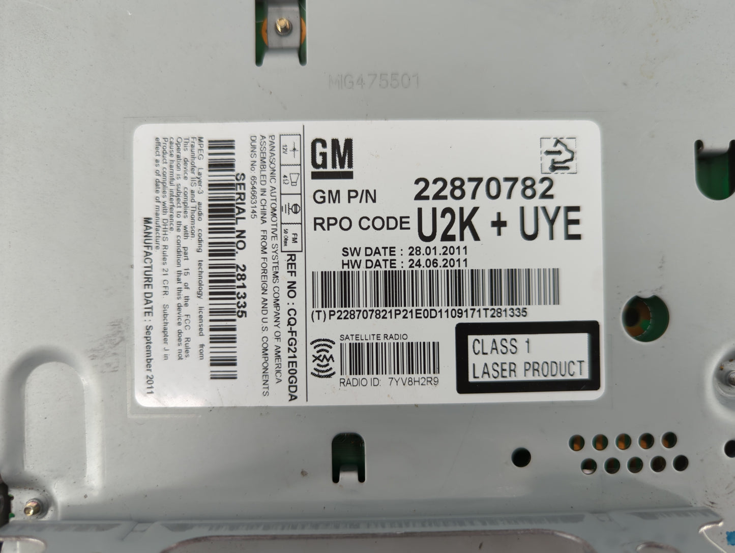 2012 Chevrolet Cruze Radio AM FM Cd Player Receiver Replacement P/N:22870782 Fits OEM Used Auto Parts - Oemusedautoparts1.co