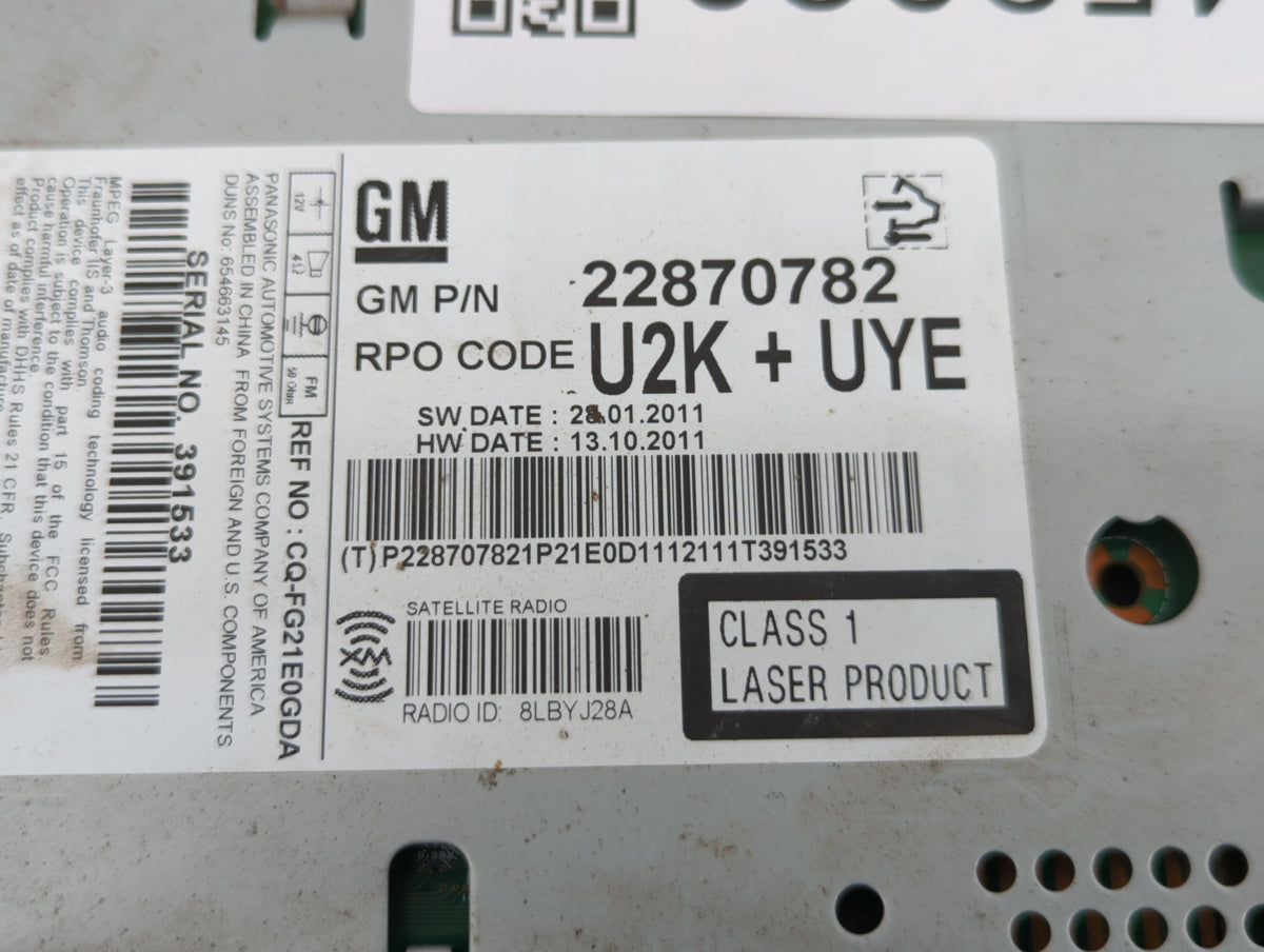 2011-2012 Chevrolet Cruze Am Fm Cd Player Radio Receiver 459020 - Oemusedautoparts1.com