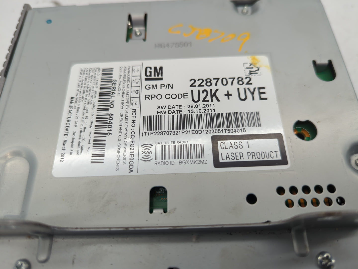 2012-2012 Chevrolet Cruze Am Fm Cd Player Radio Receiver - Oemusedautoparts1.com