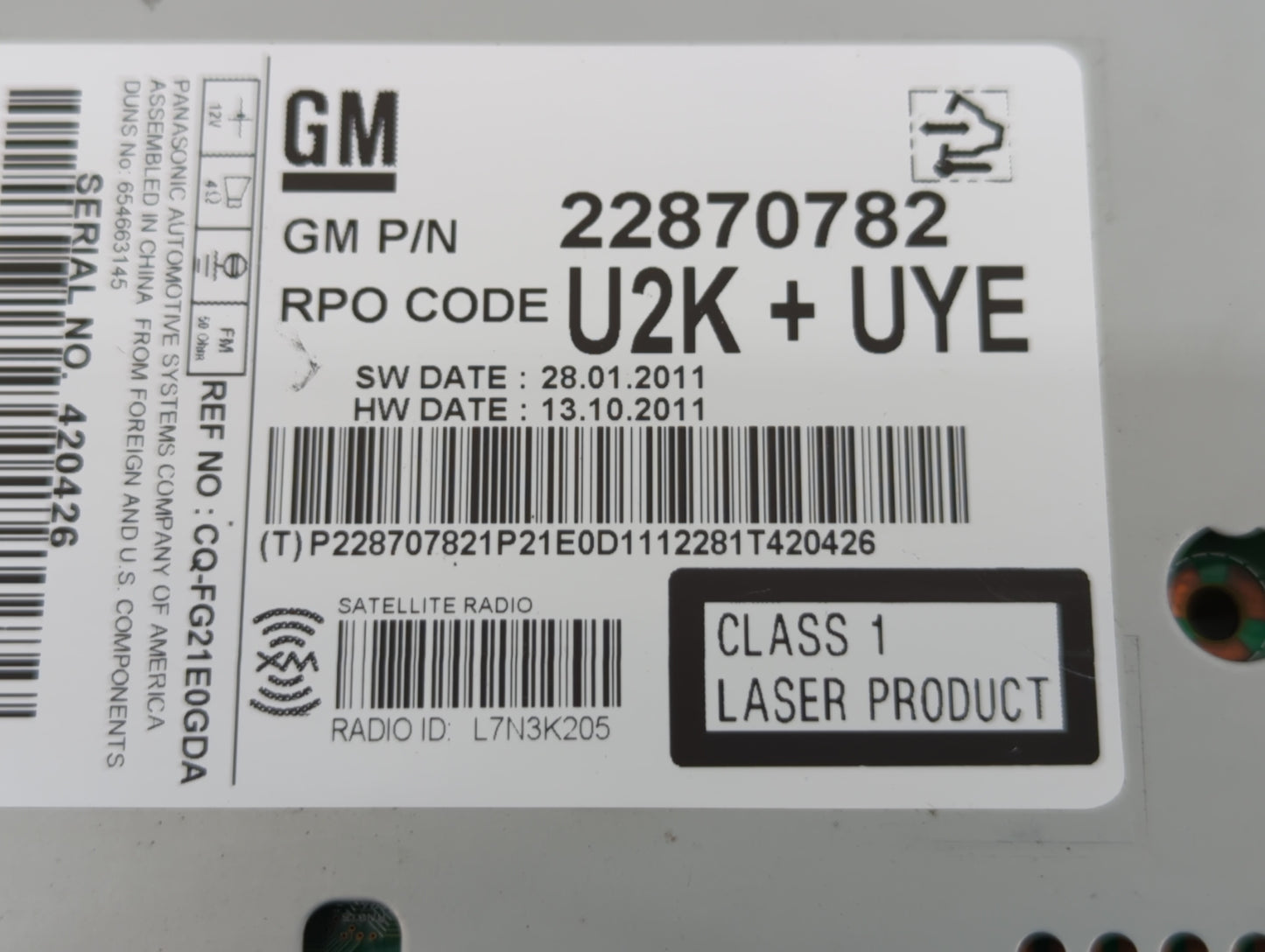 2011-2012 Chevrolet Cruze Radio AM FM Cd Player Receiver Replacement P/N:22870782 Fits Fits 2010 2011 2012 OEM Used Auto Par