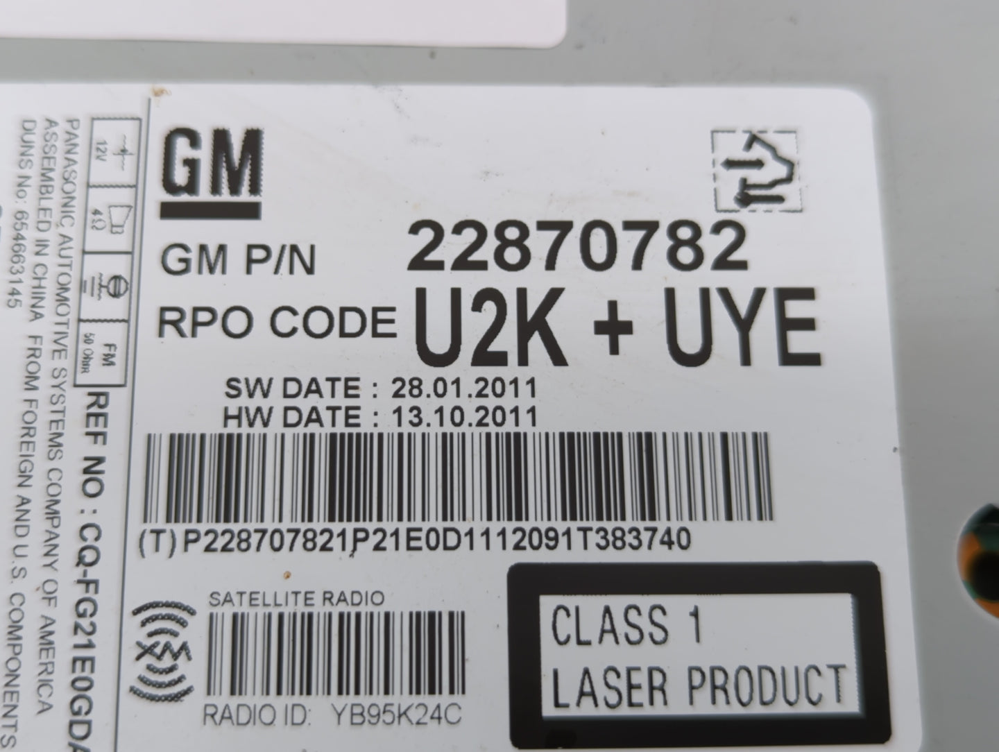 2011-2012 Chevrolet Cruze Radio AM FM Cd Player Receiver Replacement P/N:22870782 Fits Fits 2010 2011 2012 OEM Used Auto Par