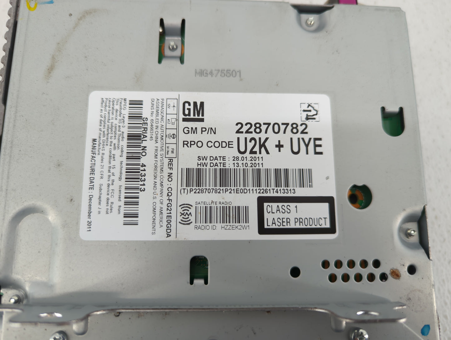 2011-2012 Chevrolet Cruze Radio AM FM Cd Player Receiver Replacement P/N:22870782 Fits Fits 2010 2011 2012 OEM Used Auto Par
