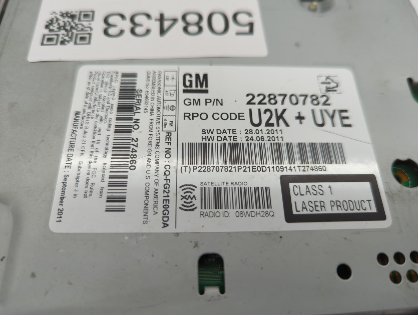 2011-2012 Chevrolet Cruze Radio AM FM Cd Player Receiver Replacement P/N:22870782 Fits Fits 2010 2011 2012 OEM Used Auto Par