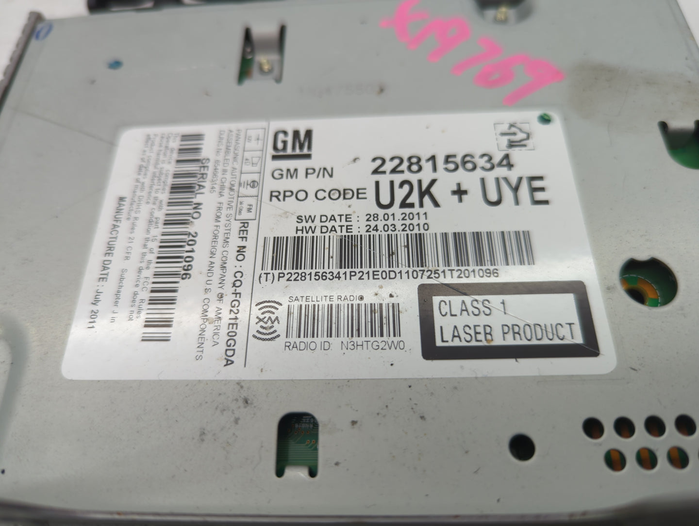 2012 Chevrolet Cruze Radio AM FM Cd Player Receiver Replacement P/N:22815634 Fits OEM Used Auto Parts - Oemusedautoparts1.co