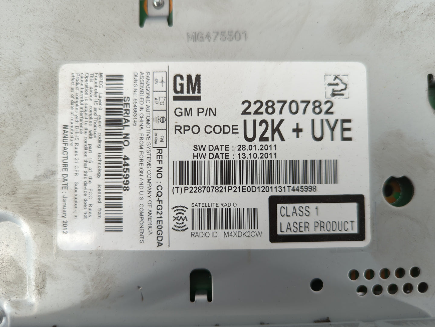 2012-2012 Chevrolet Cruze Am Fm Cd Player Radio Receiver - Oemusedautoparts1.com