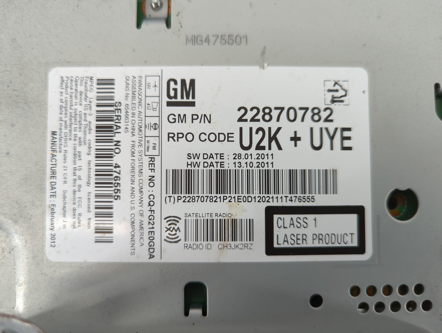 2011-2016 Chevrolet Cruze Am Fm Cd Player Radio Receiver - Oemusedautoparts1.com