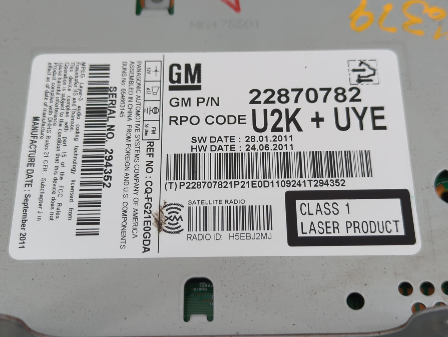 2012-2012 Chevrolet Cruze Am Fm Cd Player Radio Receiver - Oemusedautoparts1.com