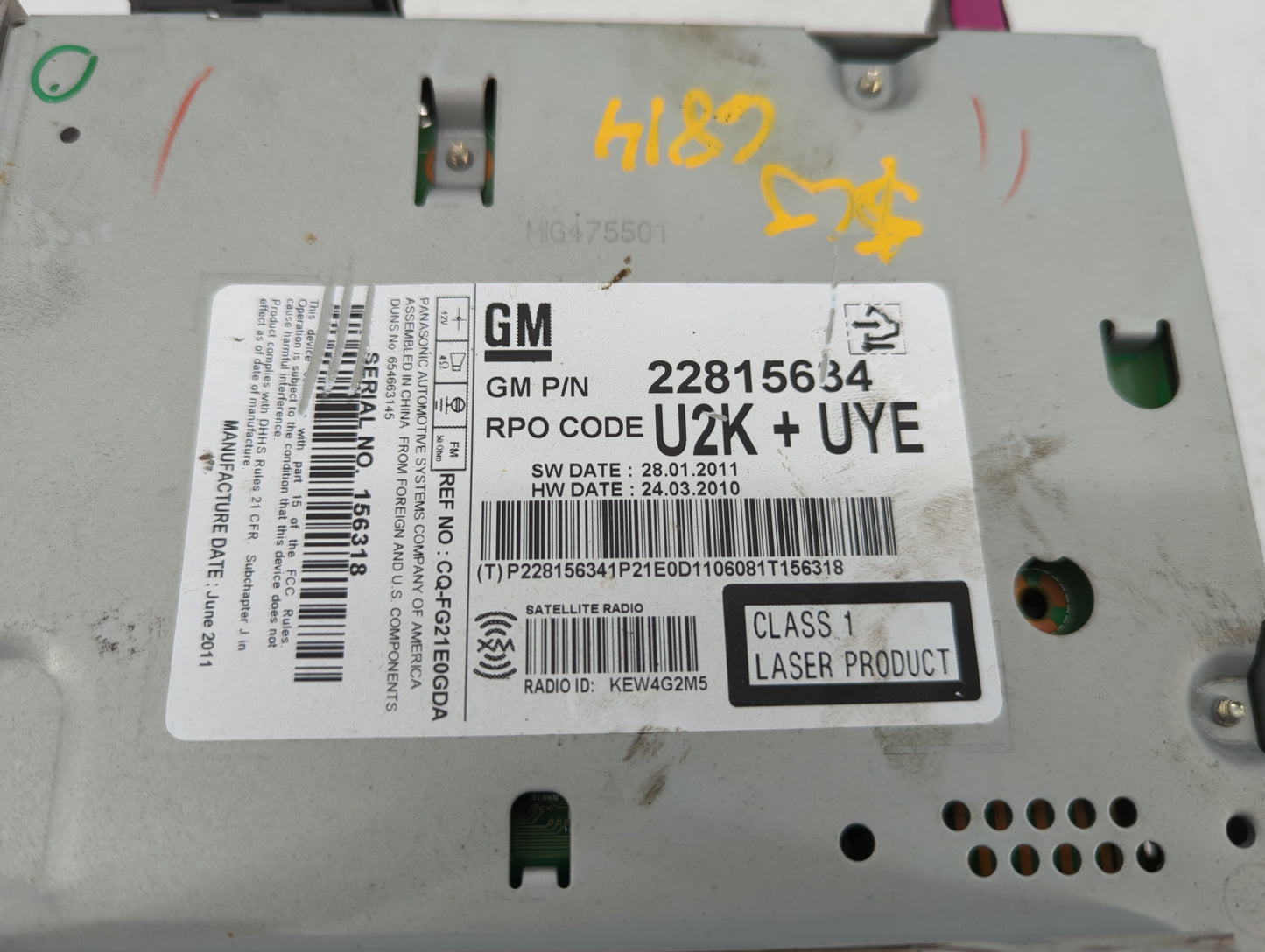 2012 Chevrolet Cruze Radio AM FM Cd Player Receiver Replacement P/N:22815634 Fits OEM Used Auto Parts - Oemusedautoparts1.co