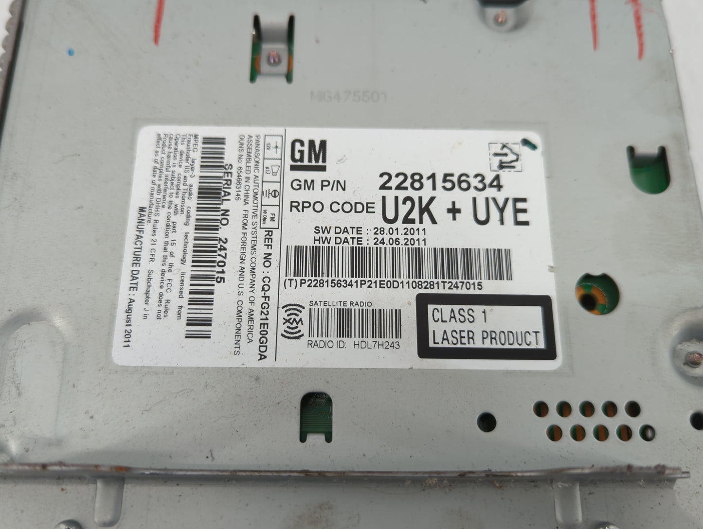 2011-2012 Chevrolet Cruze Radio AM FM Cd Player Receiver Replacement P/N:22815634 Fits Fits 2010 2011 2012 OEM Used Auto Par