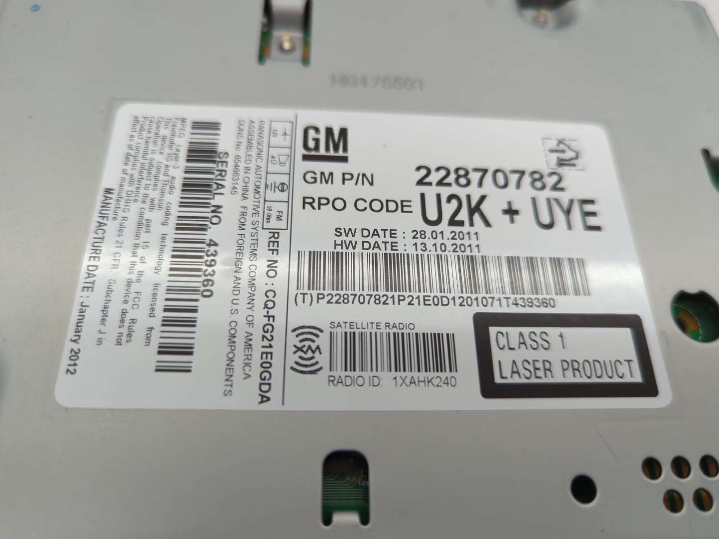 2011-2012 Chevrolet Cruze Radio AM FM Cd Player Receiver Replacement P/N:22870782 20983517 Fits Fits 2010 2011 2012 OEM Used