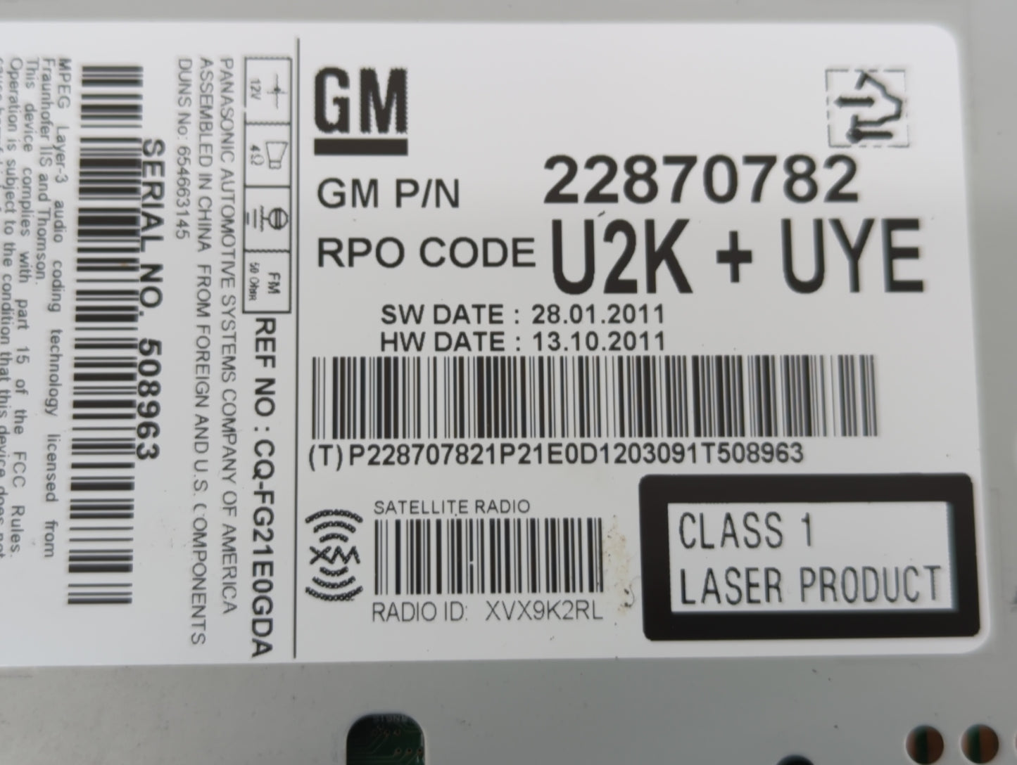 2011-2012 Chevrolet Cruze Am Fm Cd Player Radio Receiver - Oemusedautoparts1.com