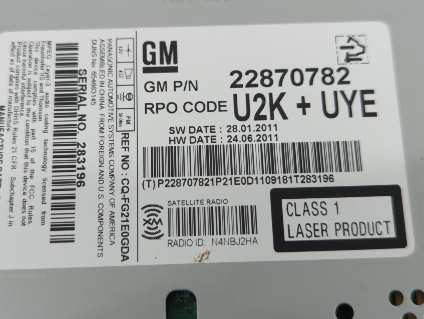 2011-2012 Chevrolet Cruze Am Fm Cd Player Radio Receiver - Oemusedautoparts1.com