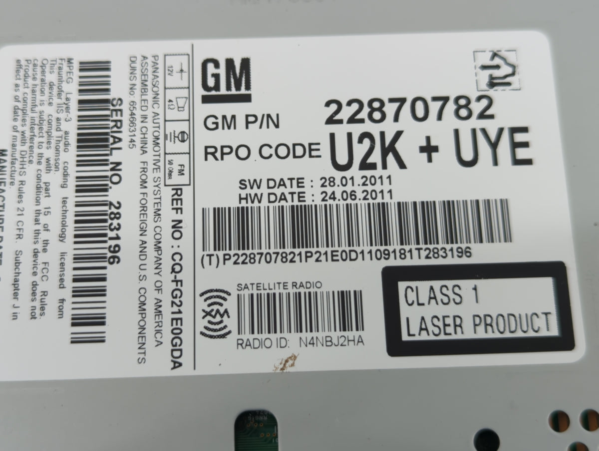 2011-2012 Chevrolet Cruze Am Fm Cd Player Radio Receiver 540205 - Oemusedautoparts1.com