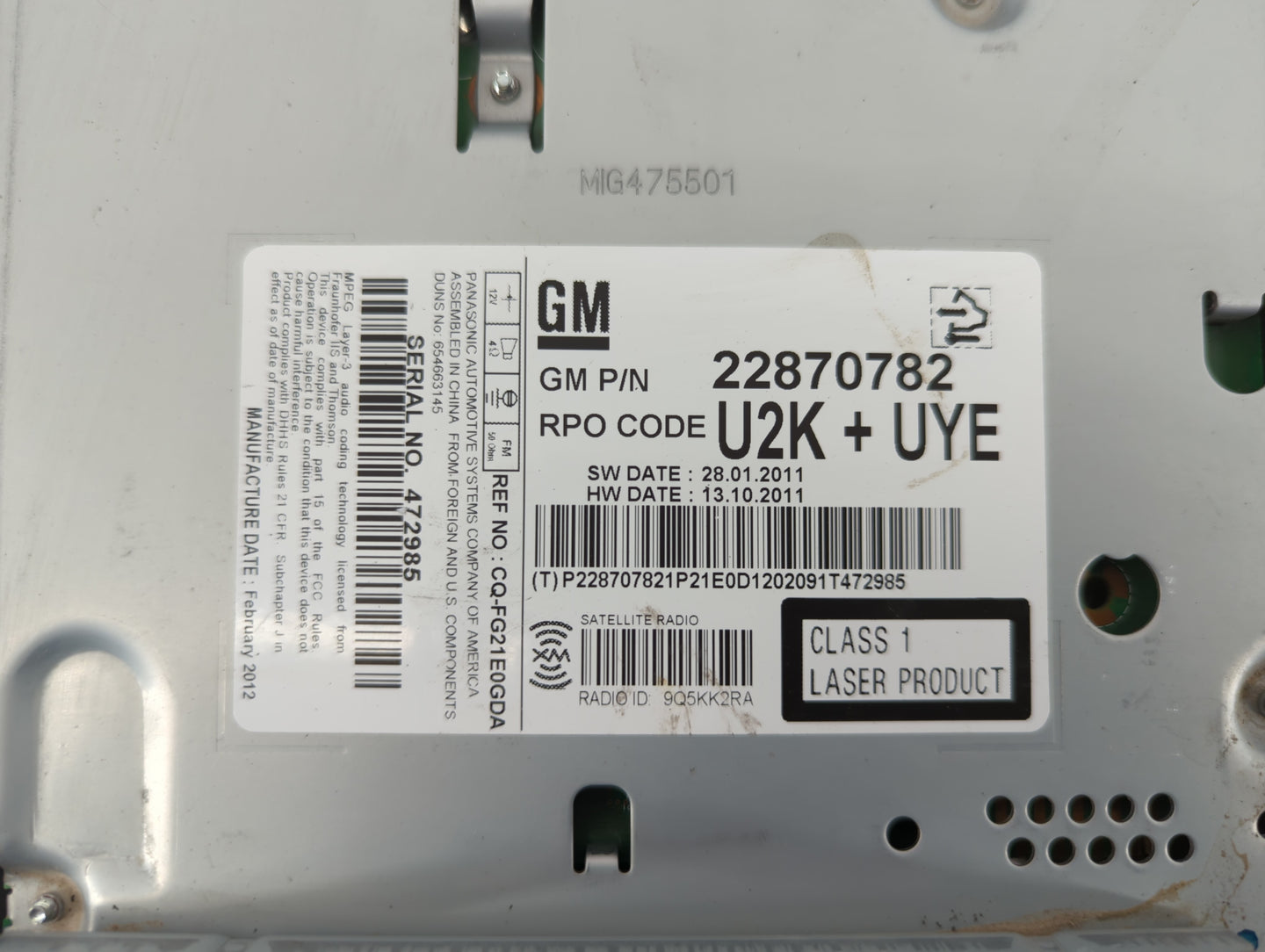 2011-2012 Chevrolet Cruze Am Fm Cd Player Radio Receiver - Oemusedautoparts1.com