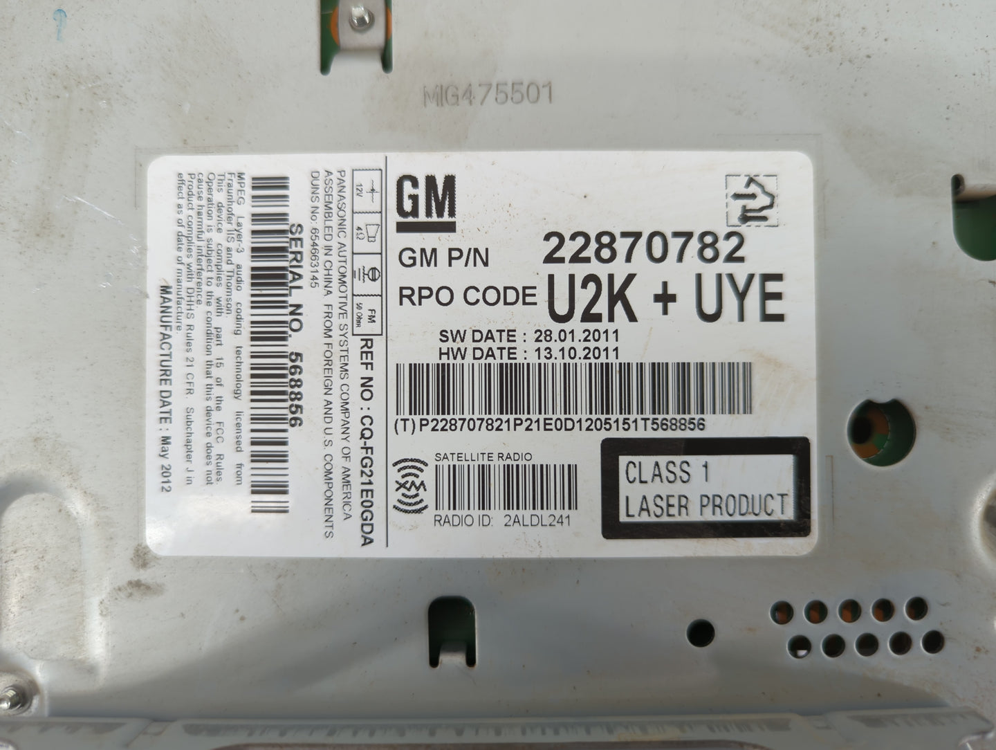 2011-2012 Chevrolet Cruze Am Fm Cd Player Radio Receiver - Oemusedautoparts1.com