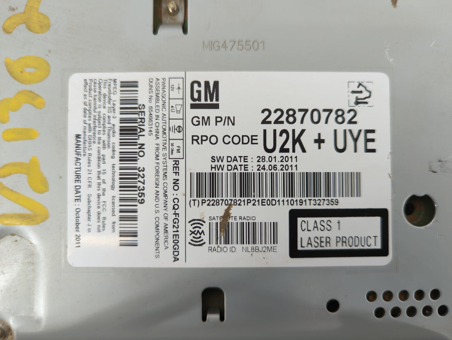 2011-2012 Chevrolet Cruze Am Fm Cd Player Radio Receiver - Oemusedautoparts1.com