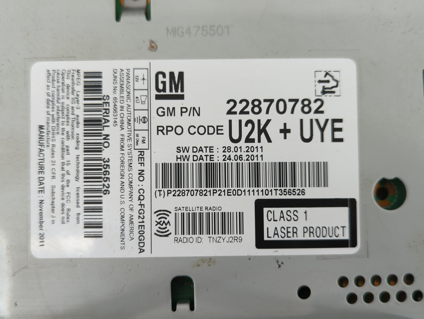 2011-2012 Chevrolet Cruze Am Fm Cd Player Radio Receiver - Oemusedautoparts1.com