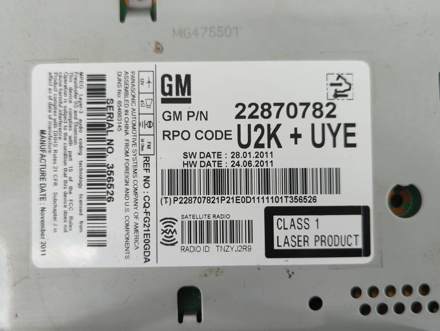 2011-2012 Chevrolet Cruze Am Fm Cd Player Radio Receiver - Oemusedautoparts1.com