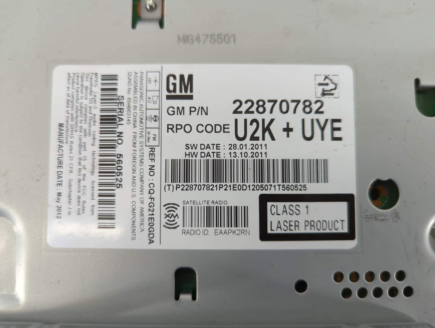 2011-2012 Chevrolet Cruze Am Fm Cd Player Radio Receiver - Oemusedautoparts1.com