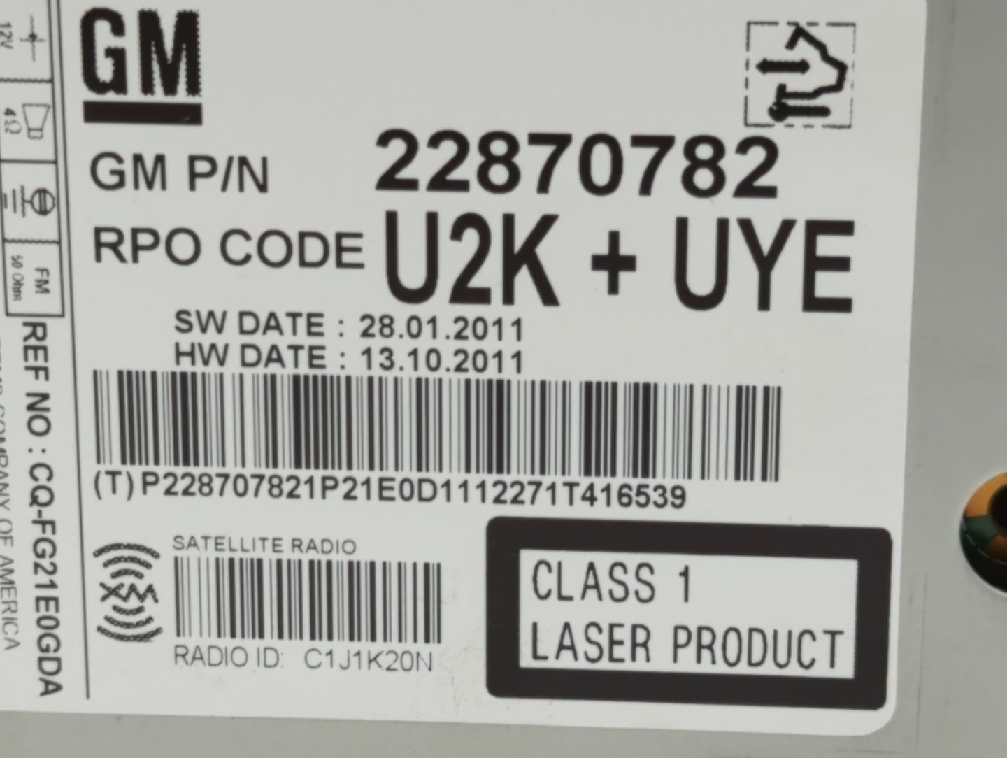 2012 Chevrolet Cruze Radio AM FM Cd Player Receiver Replacement P/N:22870782 Fits OEM Used Auto Parts - Oemusedautoparts1.co