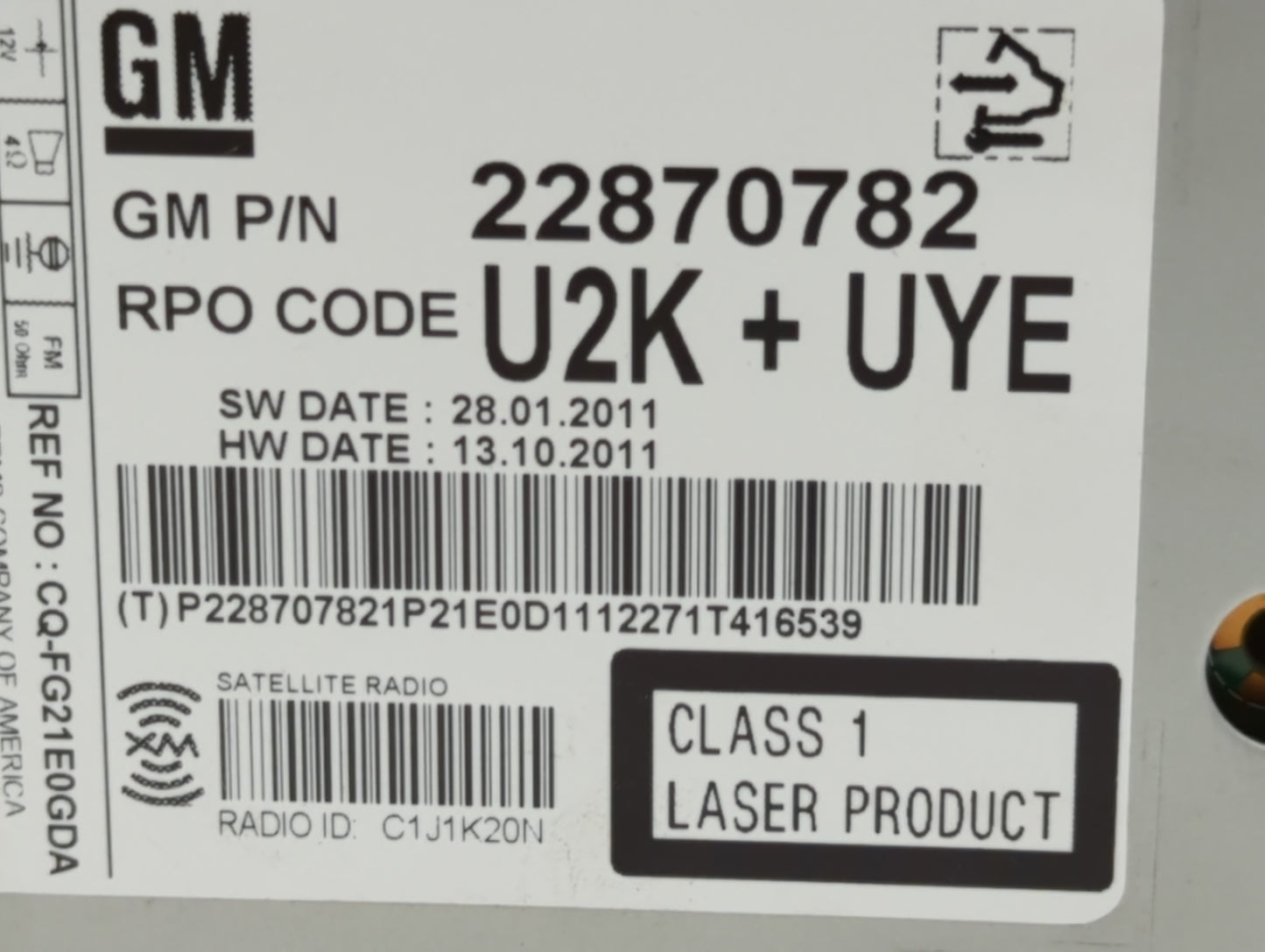 2012 Chevrolet Cruze Radio AM FM Cd Player Receiver Replacement P/N:22870782 Fits OEM Used Auto Parts - Oemusedautoparts1.co
