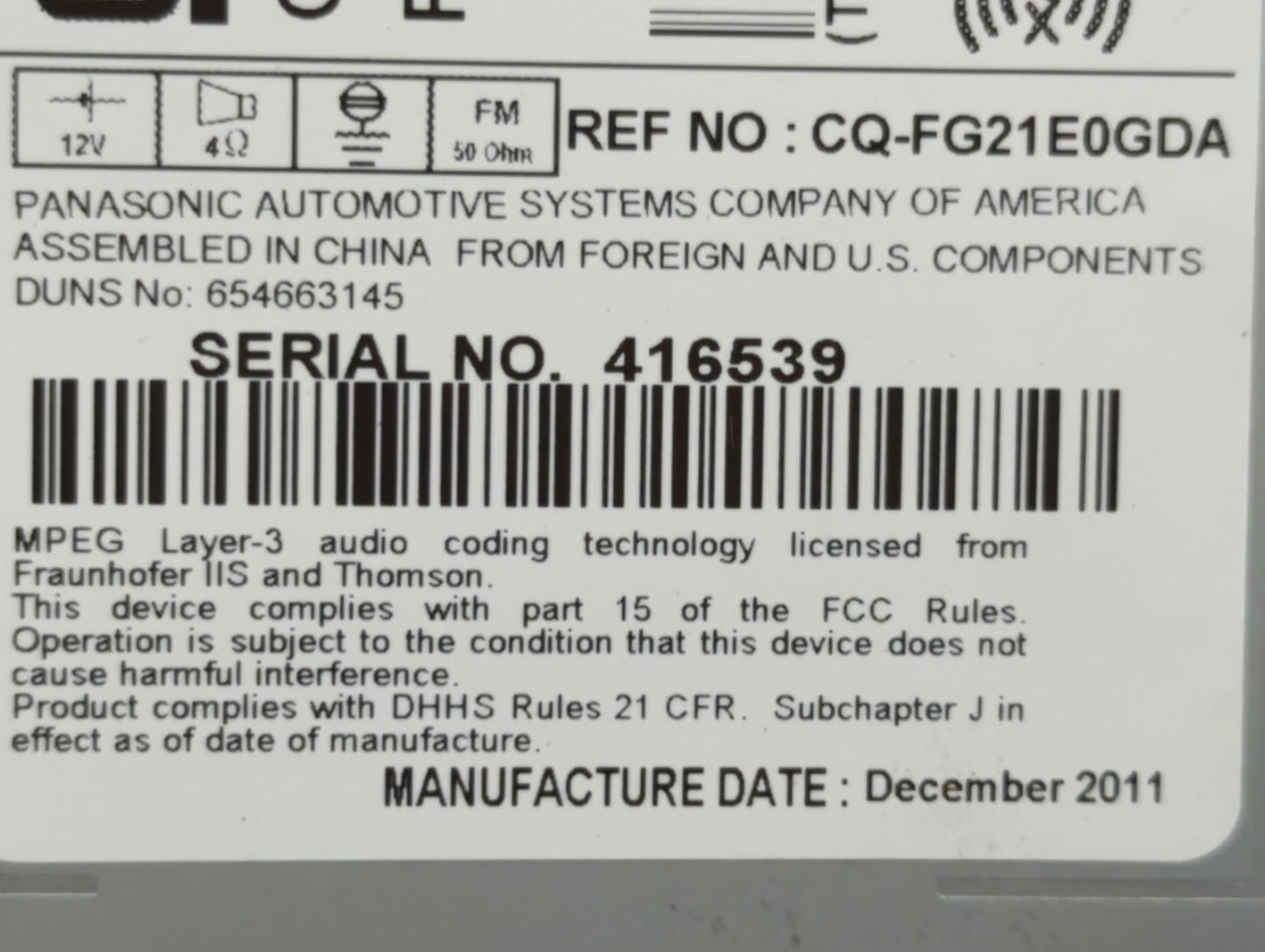 2012 Chevrolet Cruze Radio AM FM Cd Player Receiver Replacement P/N:22870782 Fits OEM Used Auto Parts - Oemusedautoparts1.co
