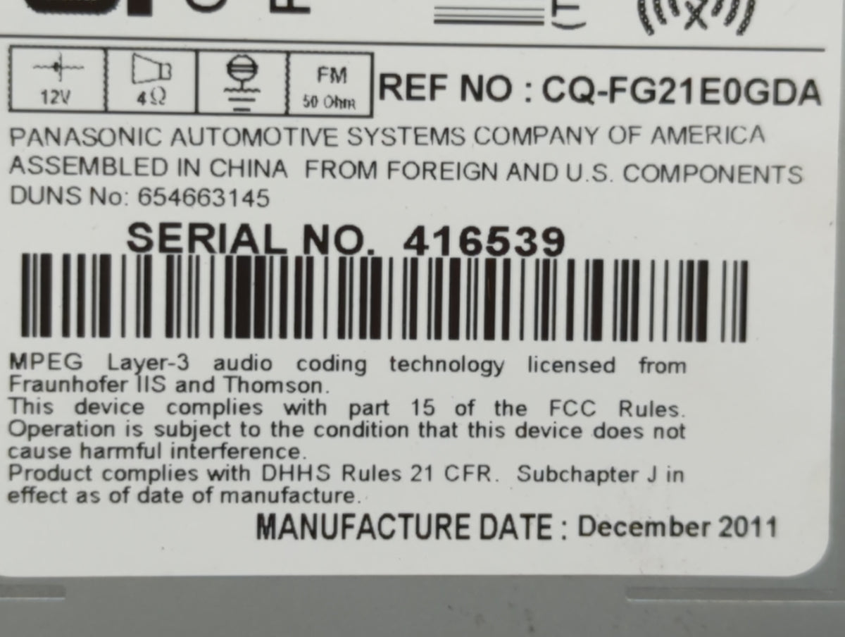 2012 Chevrolet Cruze Radio AM FM Cd Player Receiver Replacement P/N:22870782 Fits OEM Used Auto Parts - Oemusedautoparts1.co
