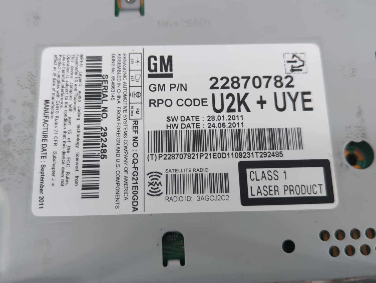2012-2012 Chevrolet Cruze Am Fm Cd Player Radio Receiver - Oemusedautoparts1.com
