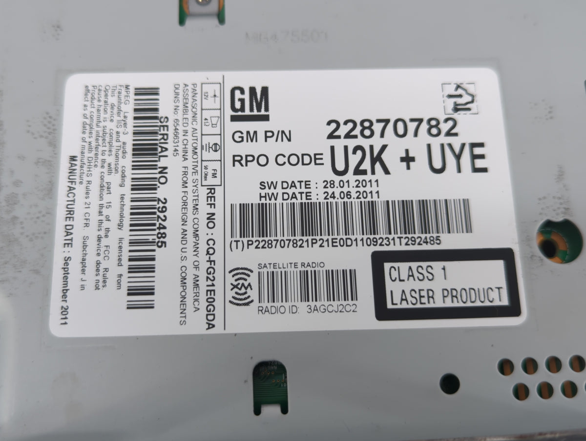 2012-2012 Chevrolet Cruze Am Fm Cd Player Radio Receiver 568350 - Oemusedautoparts1.com
