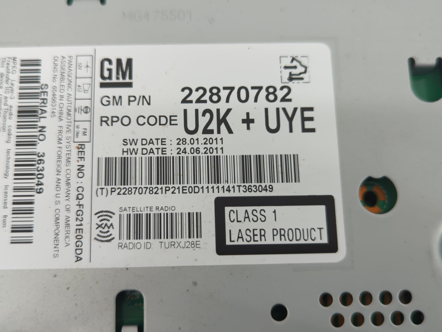 2012-2012 Chevrolet Cruze Am Fm Cd Player Radio Receiver - Oemusedautoparts1.com