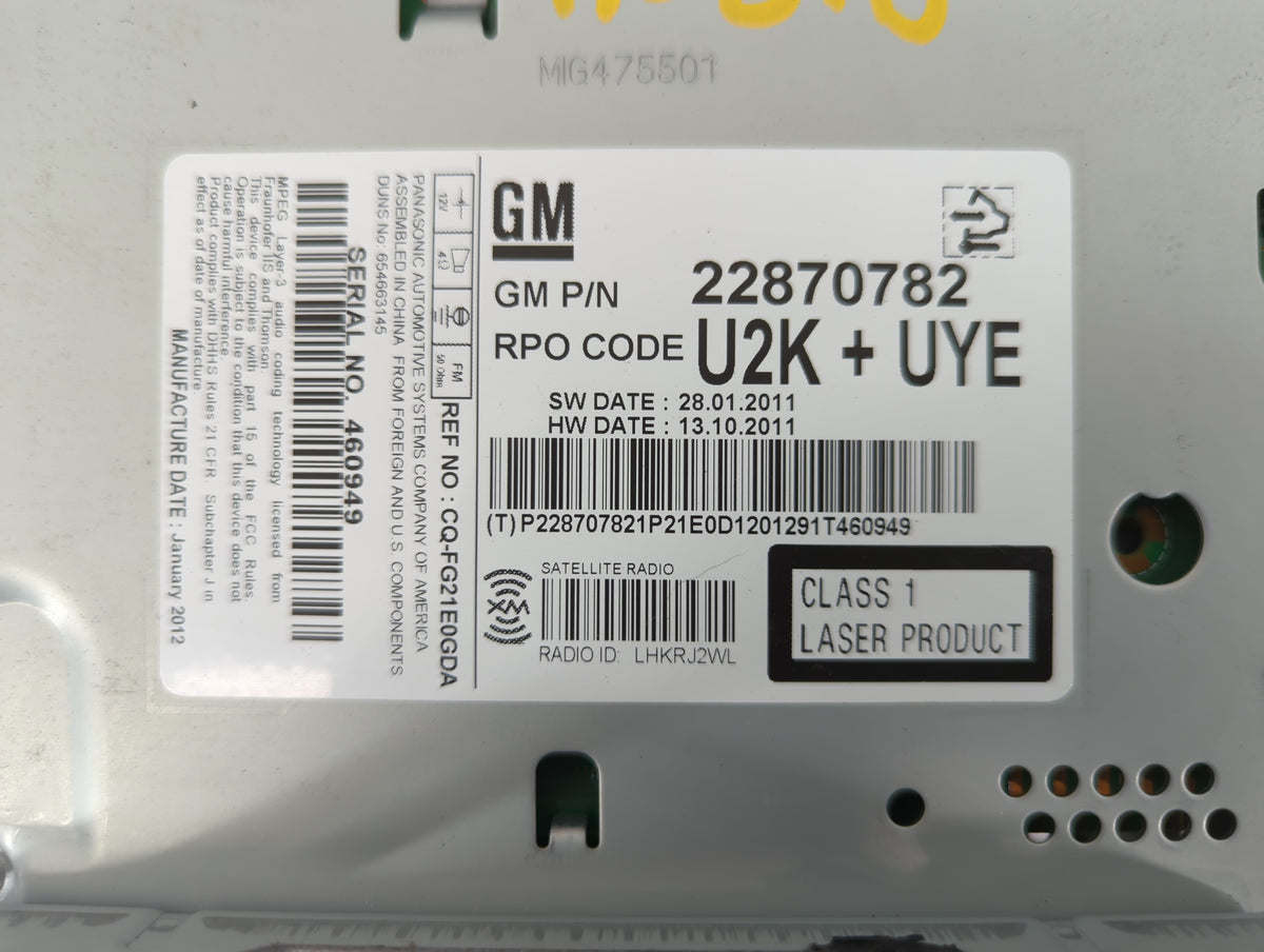 2011-2012 Chevrolet Cruze Am Fm Cd Player Radio Receiver 582153 - Oemusedautoparts1.com