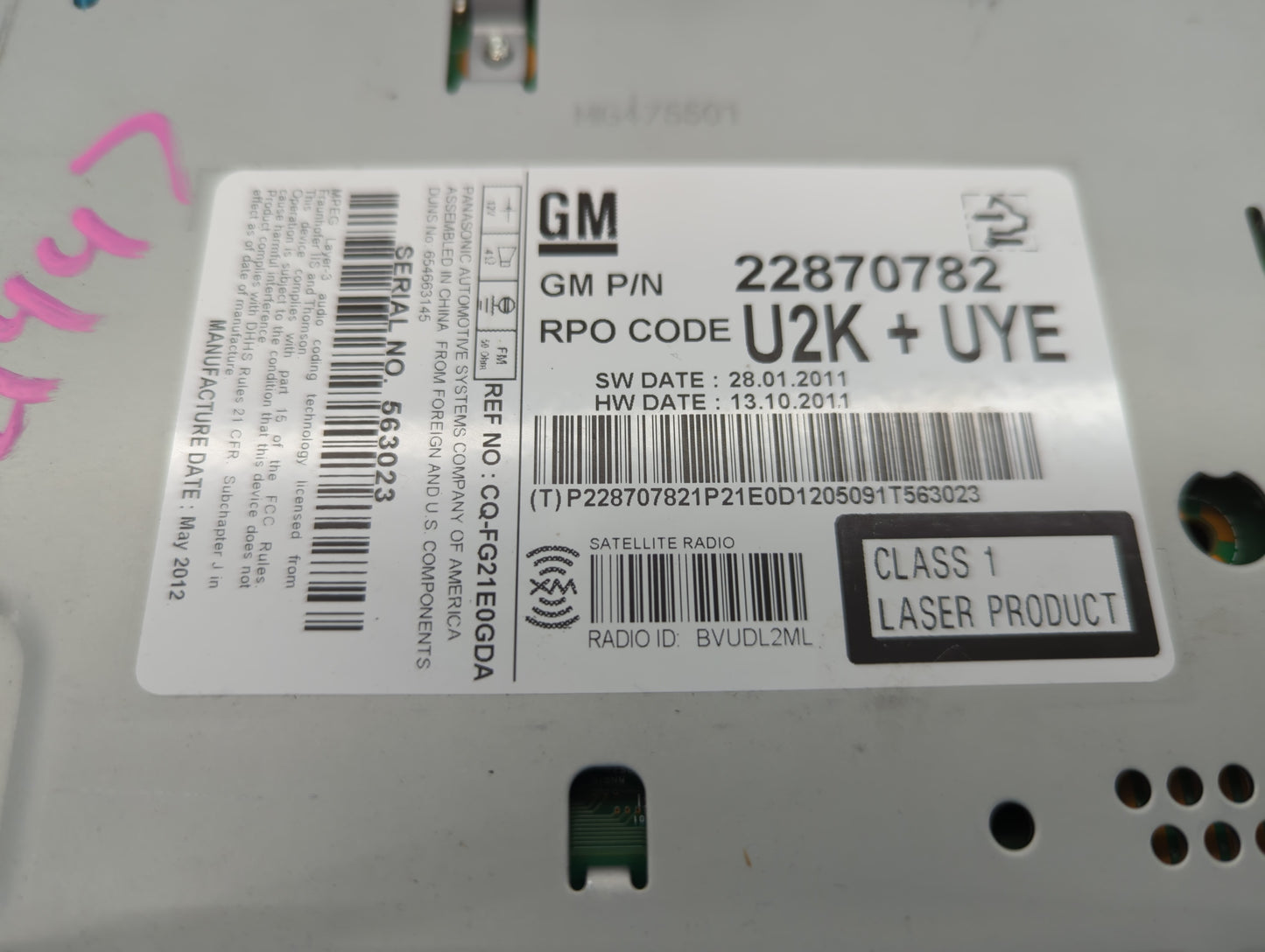 2011-2012 Chevrolet Cruze Am Fm Cd Player Radio Receiver - Oemusedautoparts1.com
