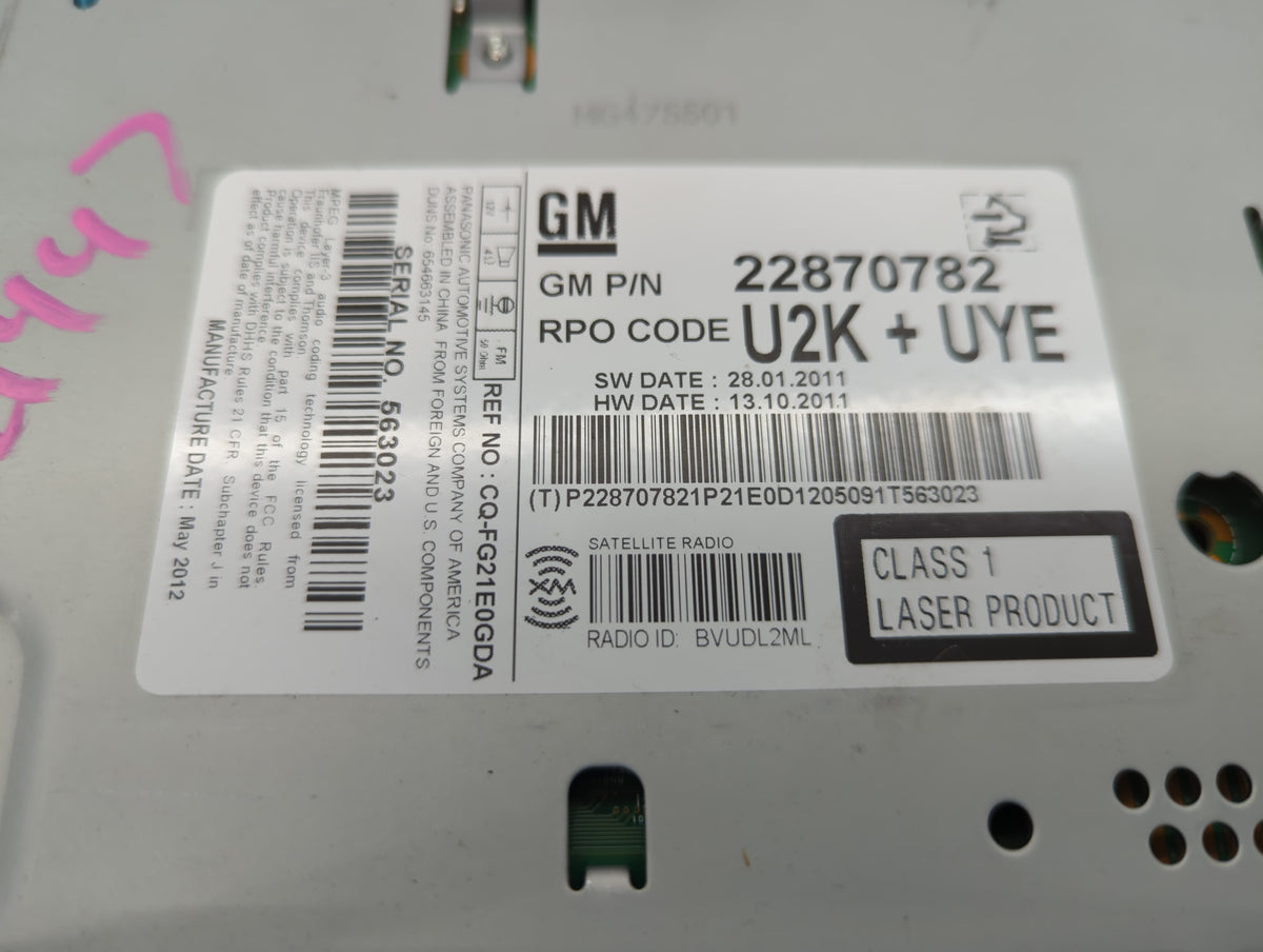 2011-2012 Chevrolet Cruze Am Fm Cd Player Radio Receiver 593072 - Oemusedautoparts1.com