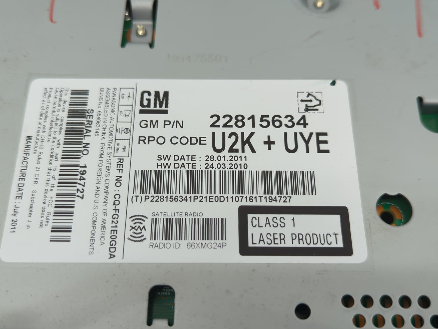 2012-2012 Chevrolet Cruze Am Fm Cd Player Radio Receiver - Oemusedautoparts1.com