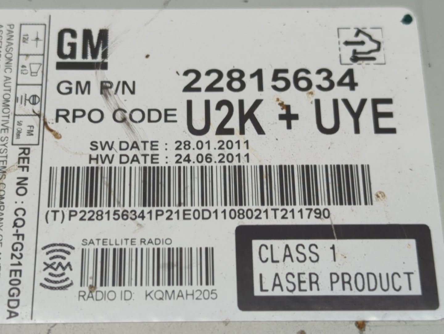 2012 Chevrolet Cruze Radio AM FM Cd Player Receiver Replacement P/N:22815634 Fits OEM Used Auto Parts - Oemusedautoparts1.co