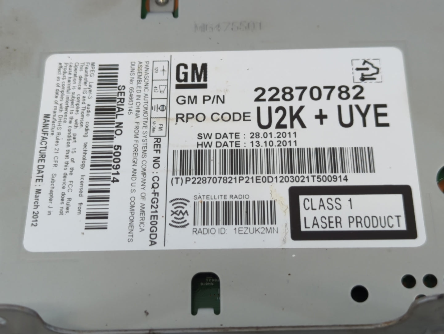 2011-2012 Chevrolet Cruze Am Fm Cd Player Radio Receiver - Oemusedautoparts1.com