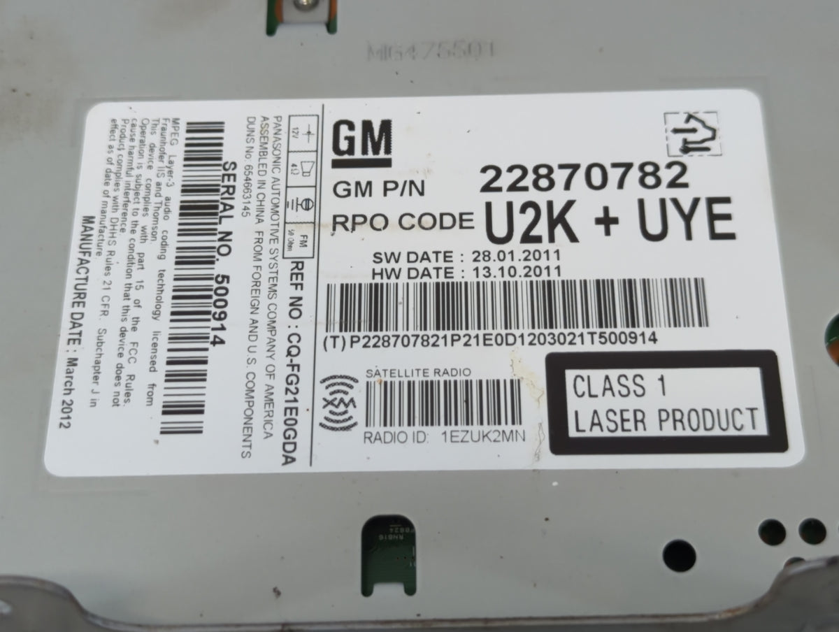 2011-2012 Chevrolet Cruze Am Fm Cd Player Radio Receiver 702450 - Oemusedautoparts1.com