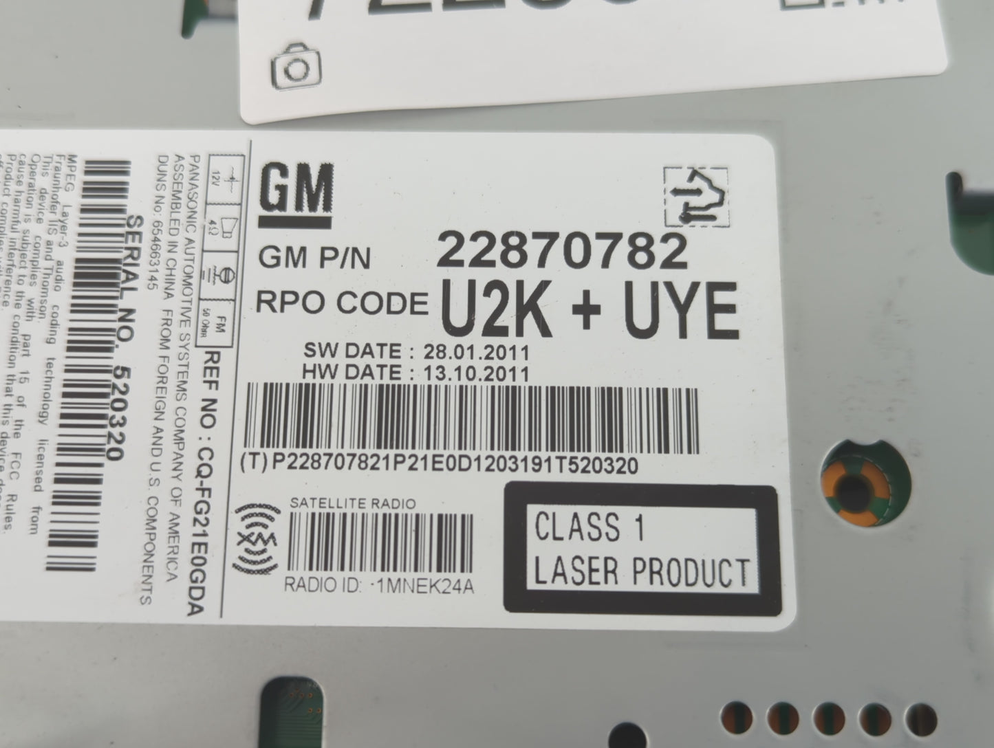 2012 Chevrolet Cruze Radio AM FM Cd Player Receiver Replacement P/N:22870782 Fits OEM Used Auto Parts - Oemusedautoparts1.co