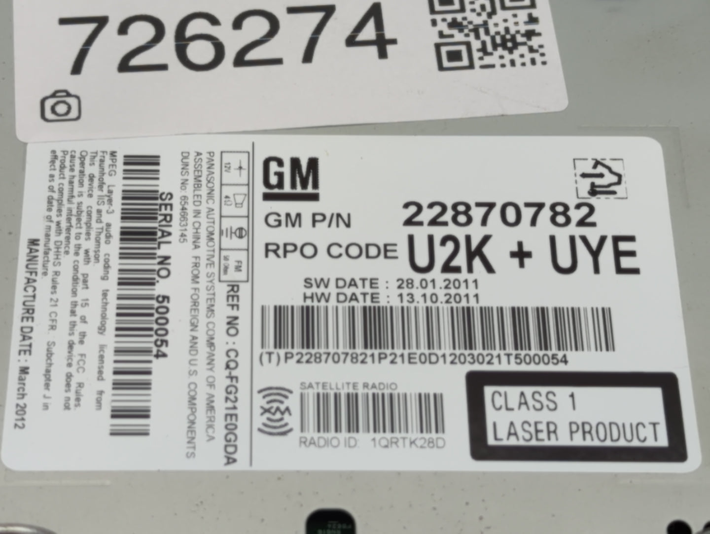 2012-2012 Chevrolet Cruze Am Fm Cd Player Radio Receiver - Oemusedautoparts1.com