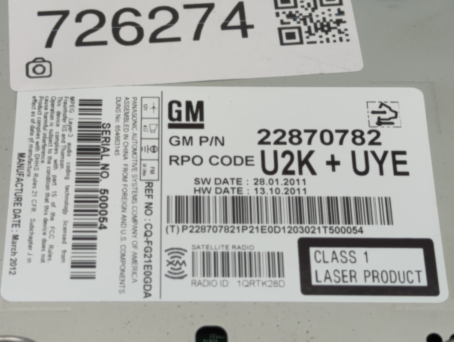 2012-2012 Chevrolet Cruze Am Fm Cd Player Radio Receiver - Oemusedautoparts1.com