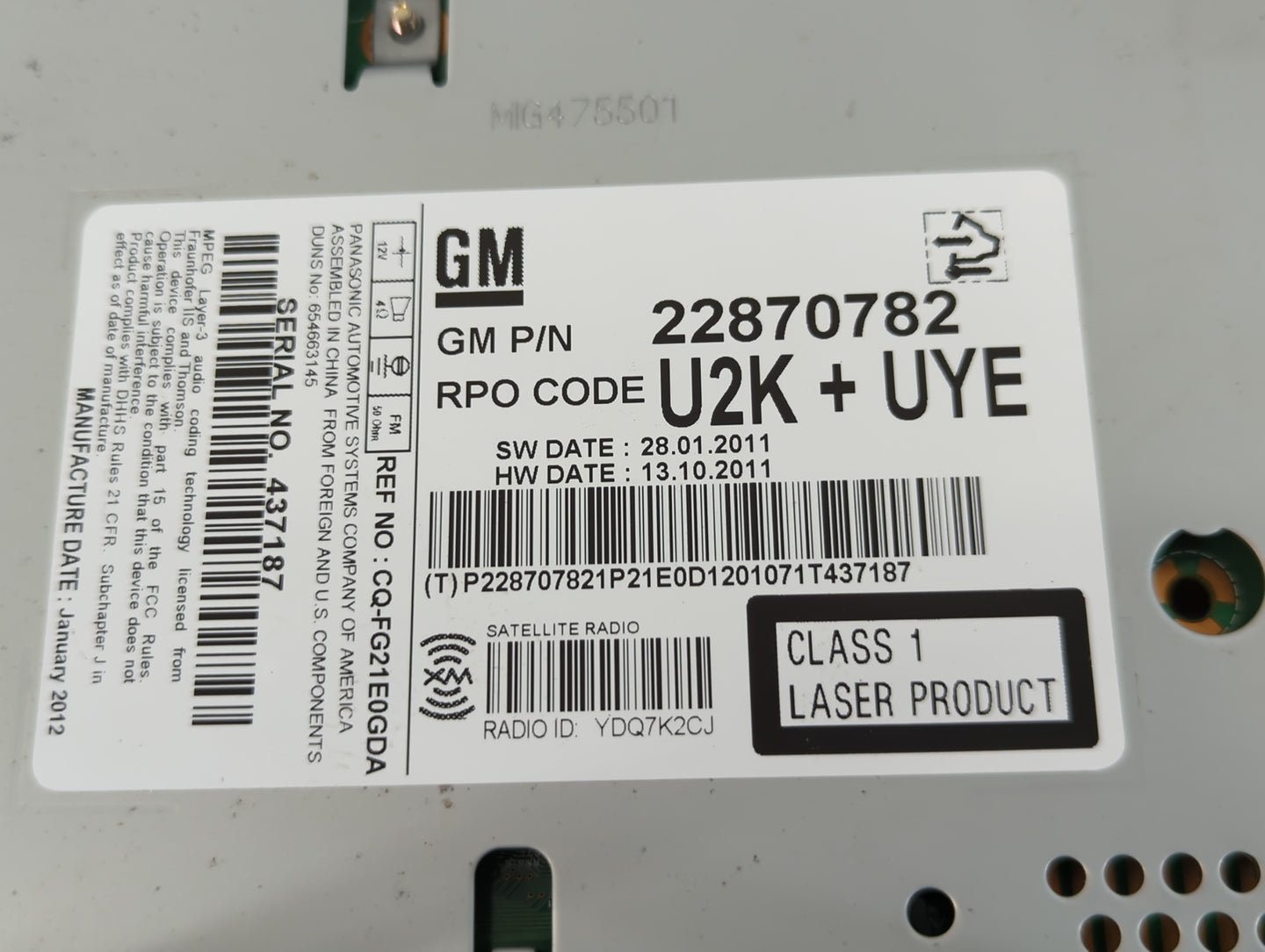 2012-2012 Chevrolet Cruze Am Fm Cd Player Radio Receiver - Oemusedautoparts1.com