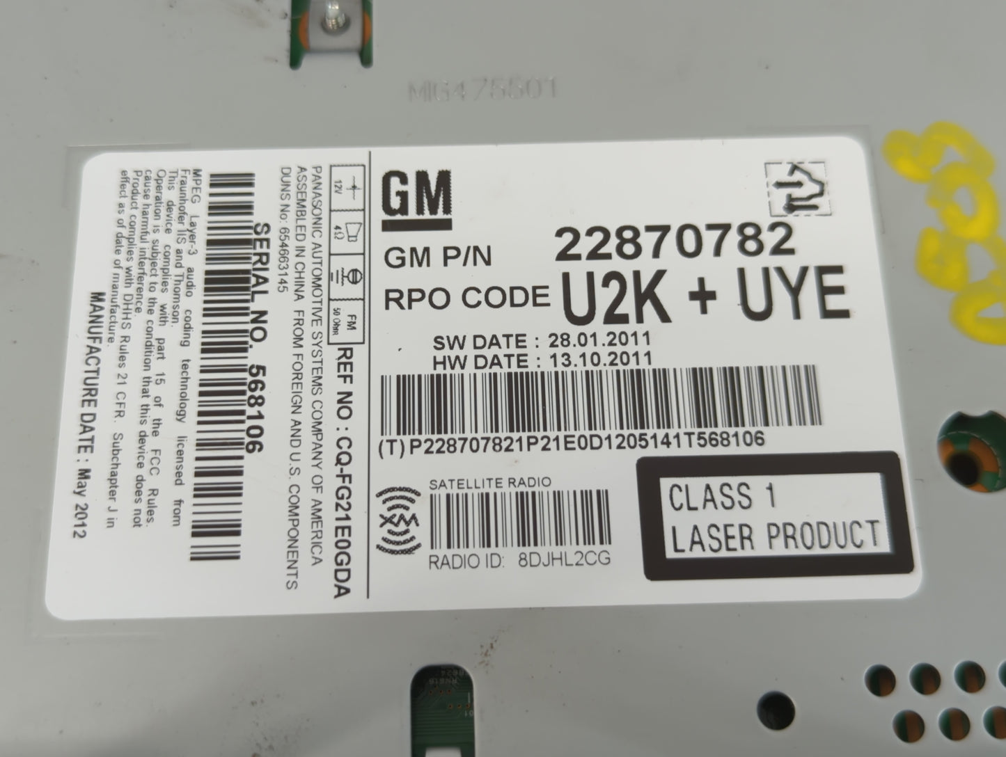2012 Chevrolet Cruze Radio AM FM Cd Player Receiver Replacement P/N:22870782 Fits OEM Used Auto Parts - Oemusedautoparts1.co