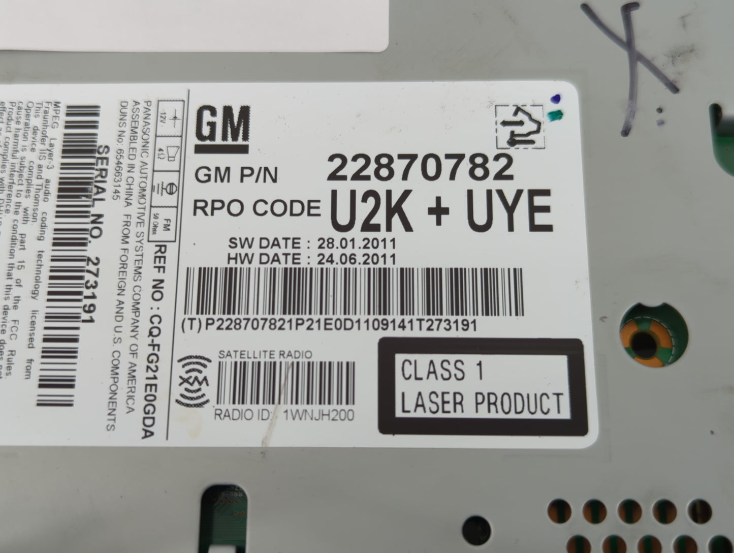 2012 Chevrolet Cruze Radio AM FM Cd Player Receiver Replacement P/N:22870782 Fits OEM Used Auto Parts - Oemusedautoparts1.co