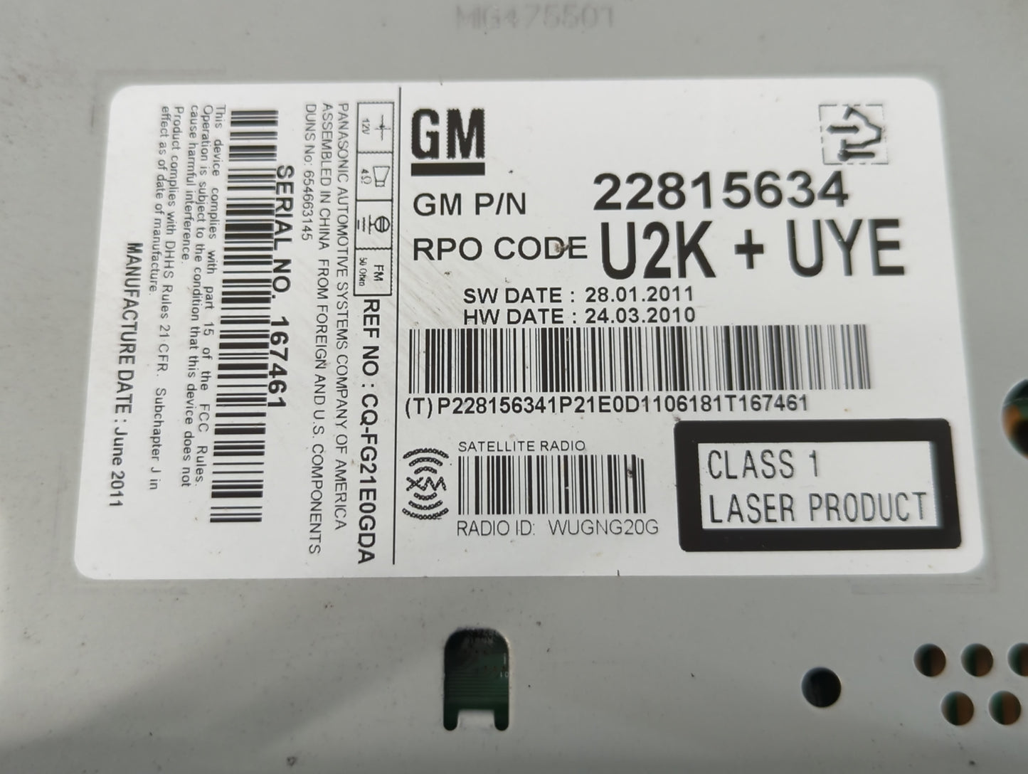 2012 Chevrolet Cruze Radio AM FM Cd Player Receiver Replacement P/N:22815634 Fits OEM Used Auto Parts - Oemusedautoparts1.co